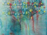une image d'une peinture de fleurs dans un vase sur une table
