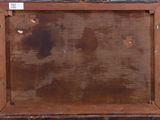 painting of an old wooden frame with a brown stain on it