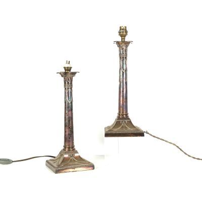 paire de chandeliers anciens en laiton sur base en marbre