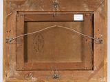 an old picture of a wooden frame with a rope hanging from it