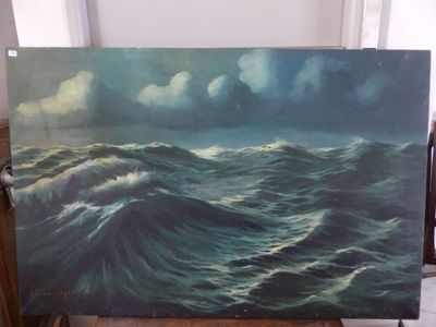 tableau représentant un tableau représentant une vaste étendue d'eau dans une pièce