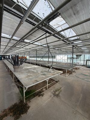 a large room with a lot of tables inside of it