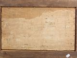 an old picture of a wooden frame with writing on it
