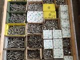 many boxes of screws in a box on the floor