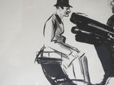 a drawing of a man playing a piano and another man sitting on a chair