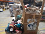 a cart with many items in it in a warehouse