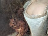 painting of a woman in a white dress with a cat on her lap