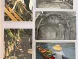 four different pictures of a man on a boat in the water