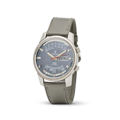 montre pour homme avec cadran bleu et bracelet en cuir gris