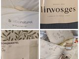 several pictures of pillows and pillows with labels on them