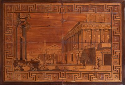 une image représentant une boîte en bois sur laquelle figure l'illustration d'un bâtiment