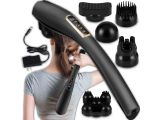 the woman is using a hair dryer to style her hair