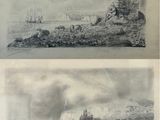 deux dessins représentant des bateaux sur l'eau et un phare sur le rivage