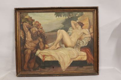 an image of a painting of a woman laying on a bed next to a man
