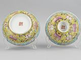 pair of chinese famille plates with floral decoration, 20th century