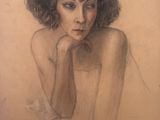 an image of a drawing of a woman with her hand on her chin