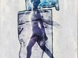 a picture of a man walking in a glass case