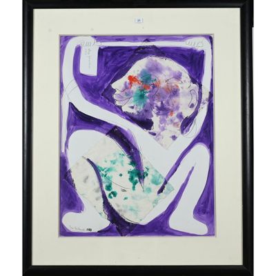 une image représentant un tableau d'une femme vêtue de violet et de blanc
