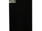 an image of a black refrigerator with a glass door