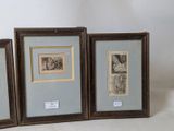 three framed pictures of a man and a woman sitting in front of a white wall