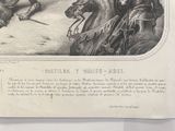 a drawing of a man riding a horse with another man on it
