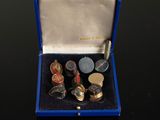 a blue box with a bunch of different items in it