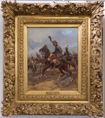 une image représentant un tableau d'un homme à cheval, dans un cadre doré