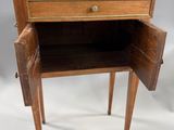an image of a wooden table with a marble top