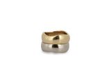 a close up of a gold and silver ring on a white background