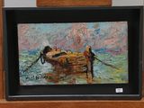 a picture of a painting of a man and a woman in a boat