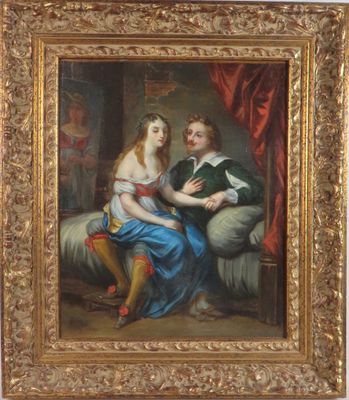tableau représentant un homme et une femme assis sur un lit