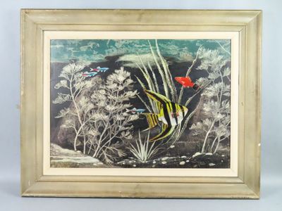 an image of a painting of a fish and plants in a frame