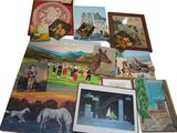 many different pictures of people and animals in this picture