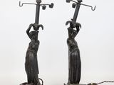 pair of art nouveau style bronze lamps with female figures