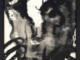 black and white painting of a man and a woman kissing