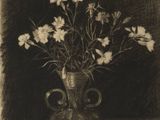 un dessin représentant un vase avec des fleurs à l'intérieur