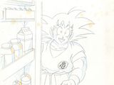 drawing of a young gohan standing in front of an open refrigerator