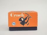an orange box with a black and white image of a fish