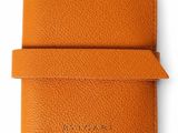a small orange leather wallet with a card holder