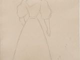 a drawing of a woman in a long dress standing in front of a white background