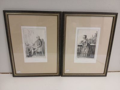 two framed pictures of a couple of people sitting at a table