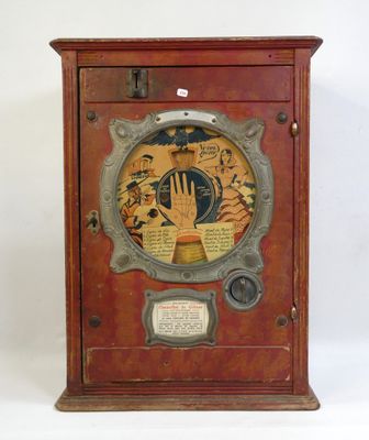 an old fashioned wooden clock with a picture on it