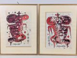 two framed pictures of a drawing of a human torso and a human torso