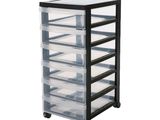 an image of a black and clear drawer with clear drawers