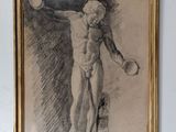 drawing of a man holding a tennis racquet in his right hand