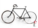 une image représentant un vélo noir sur fond blanc