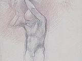 pencil drawing of a woman holding her head in her hands