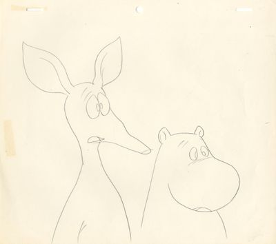 une image représentant un dessin d'un kangourou et d'un hippopotame sur une feuille de papier