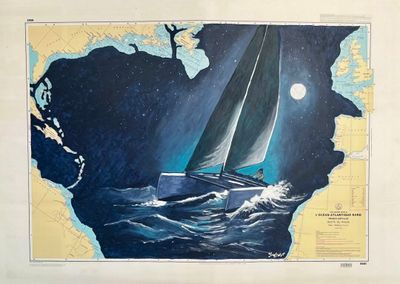 un tableau représentant un voilier au milieu de l'océan