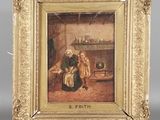 tableau représentant un homme et une femme dans une cuisine avec un chien